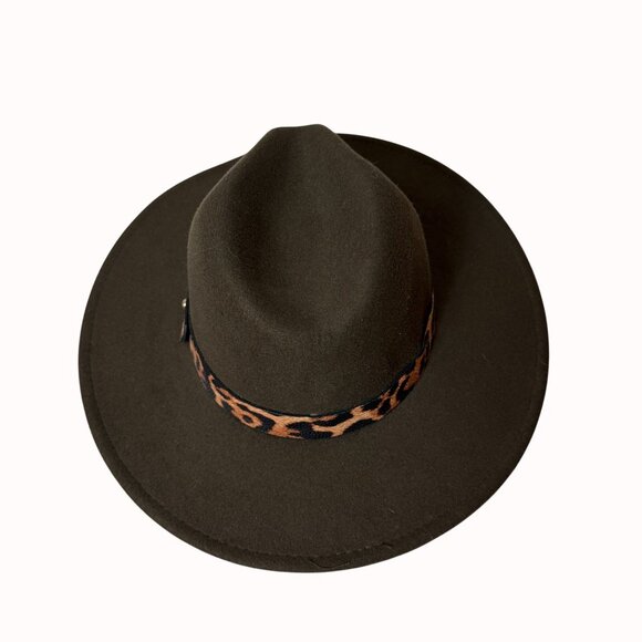COG New York Brown Rancher Hat Leopard Band Wide Brim Fedora Style Adjustable - Picture 2 of 16
